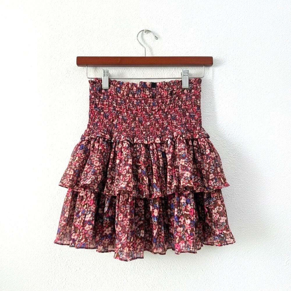 Reset by Jane Tiered Ruffle Mini Skirt Small Floral Short Feminine Boho Peasant